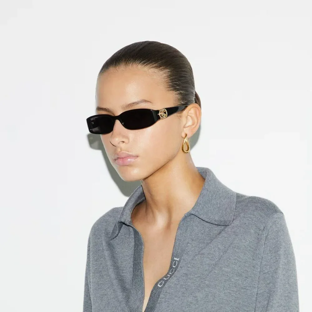 NEW Gucci GG1661S 001 Black Grey Rectangle Unisex Sunglasses